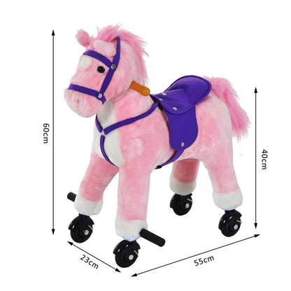 Rocking Horse With Rolling Wheels and Sound - Pink