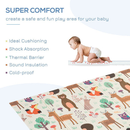 HOMCOM Foldable Kids Foam Mat Reversible XPE Floor Mat Crawling Educational Toddler Playmat Portable Picnic Carpet Exercise Workout Mat