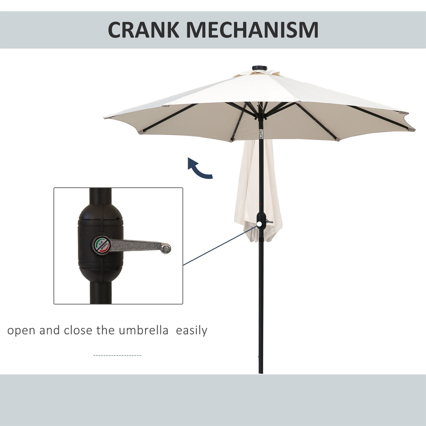 Outsunny 2,7m Parasol ogrodowy z korbką i 24 diodami LED (kremowy)
