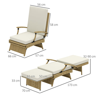 Outsunny 80  Reclining Rattan Lounger - White/Beige