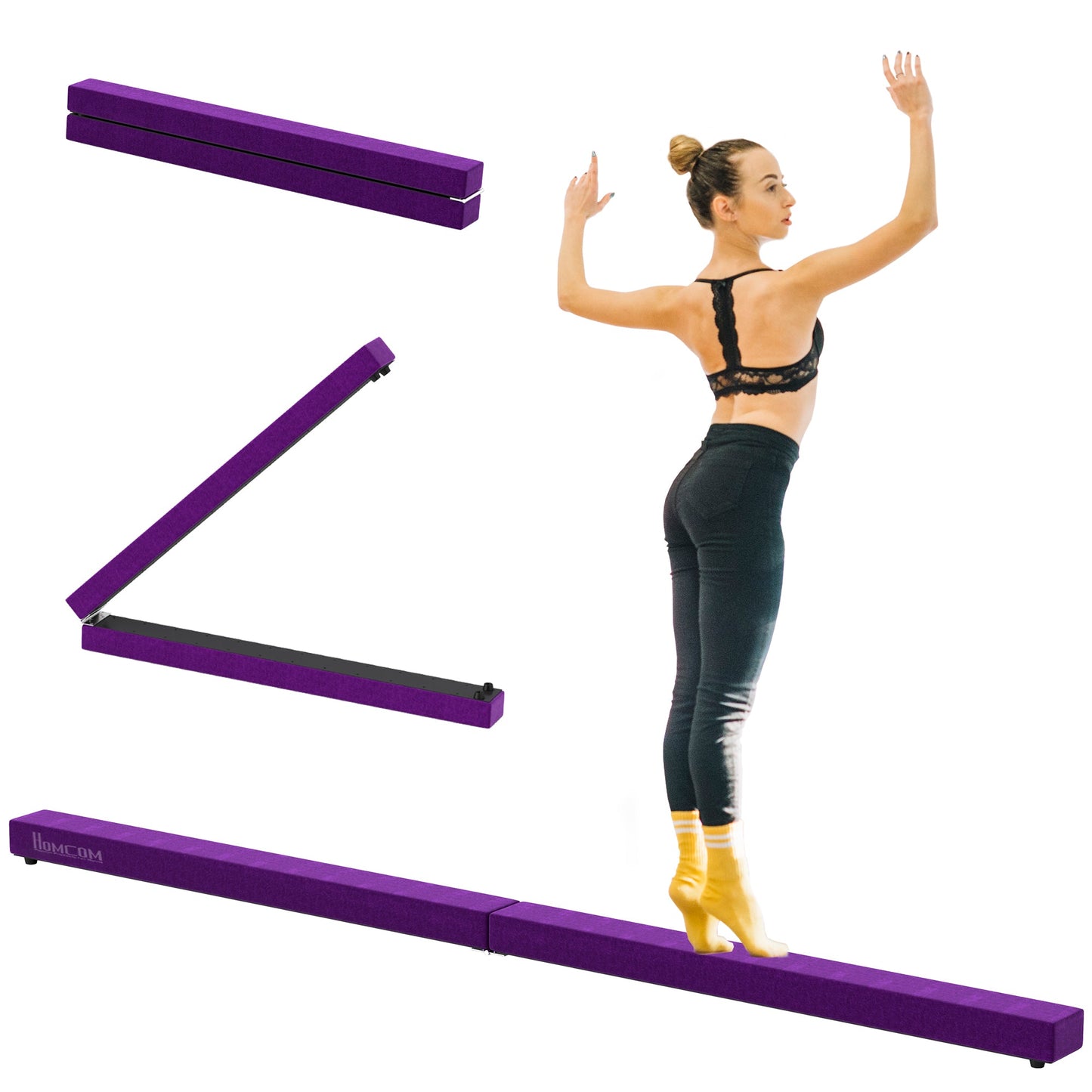 HOMCOM 2.4M 8FT Gymnastics Folding Balance Beam Home Gym Training Exercise Sports - Purple