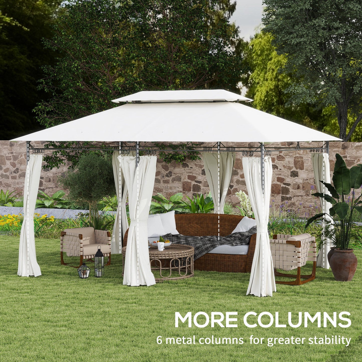Outsunny 3 x 4m Metal Frame, Two-Tier Roof Gazebo - Cream White