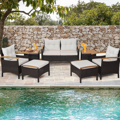 7 Piece Patio Rattan Sofa Set Outdoor with Cushions and Ottomans