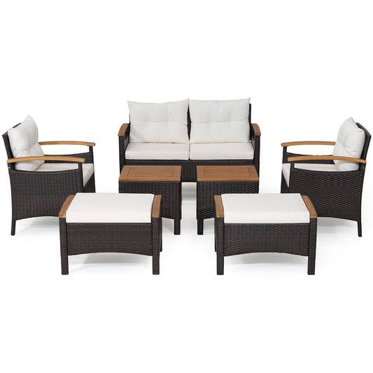 7 Piece Patio Rattan Sofa Set Outdoor with Cushions and Ottomans
