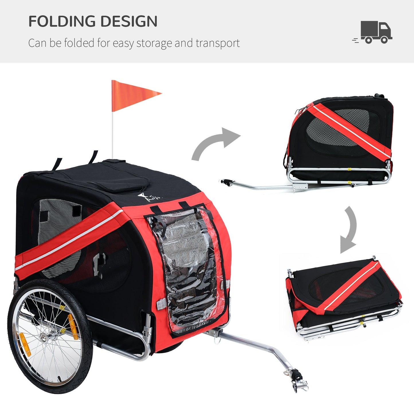 Pawhut Dog Bike Trailer دراجة الحيوانات الأليفة مقطورة قابلة للطي الكلب الناقل دراجة في عربة الإطار الصلب - الأحمر والأسود