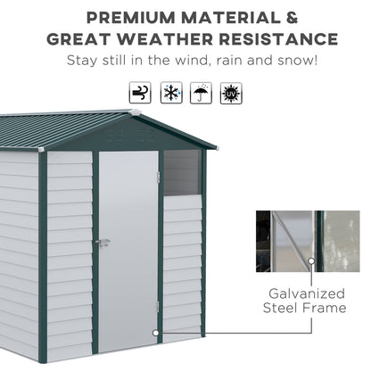 9FT x 6FT Galvanized Metal Garden Shed, Outdoor Storage Shed with Sloped Roof, Lockable Door, Tool Storage Shed for Backyard, Patio, White