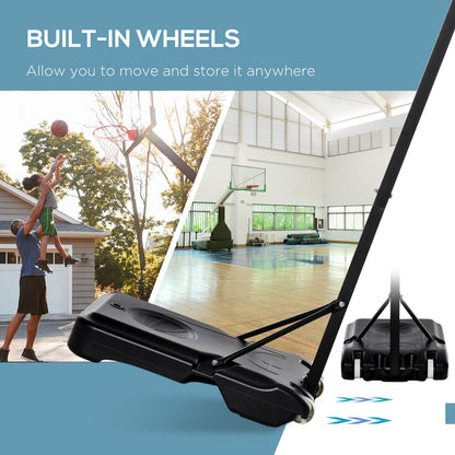 HOMCOM Portable Basketball Hoop Stand Freestanding Sports System Adjustable Height 1.55-2.1M on Wheels for Teenagers Adults, White