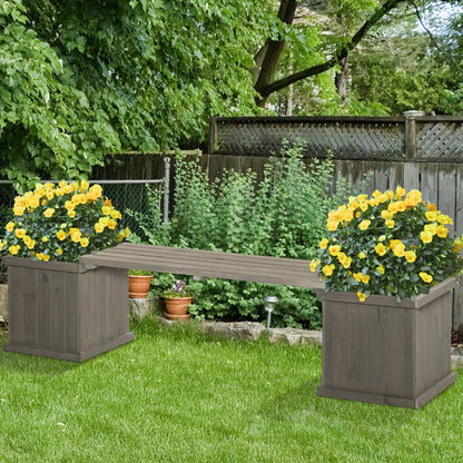 Outsunny Wooden Garden Planter & Bench Combination Garden Raised Bed For Patio Park