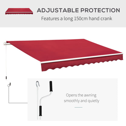 Outsunny 4x2.5m Garden Patio Retractable Manual Awning Window Door Sun Shade Canopy with Fittings and Crank Handle Wine Red