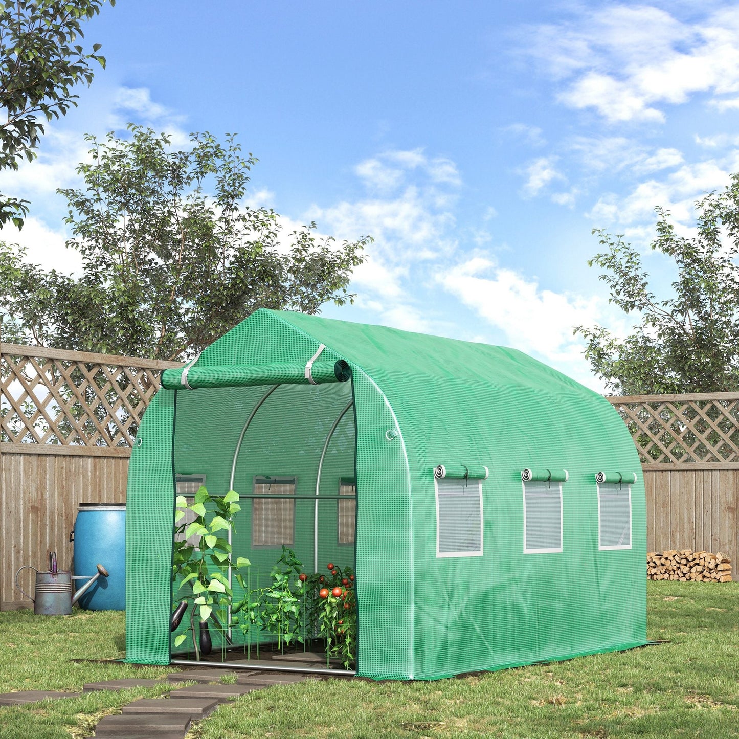 Outsunny Walk في Polytunnel Greenhouse مع نوافذ وباب للحديقة والفناء الخلفي (3 × 2 م)