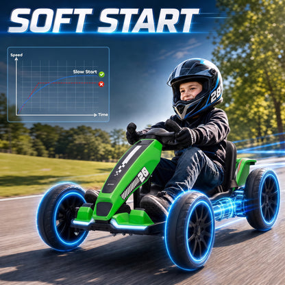 AIYAPLAY 12V Electric Go Kart for Kids with Dual Motors, Adjustable Seat, Soft Start, LED Lights, EVA Wheels, for Age 3-6, Green