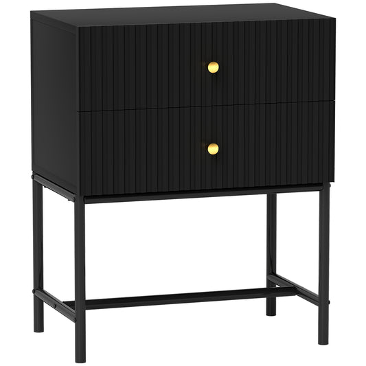 HOMCOM Elegant Two-Drawer Bedside Table - Black