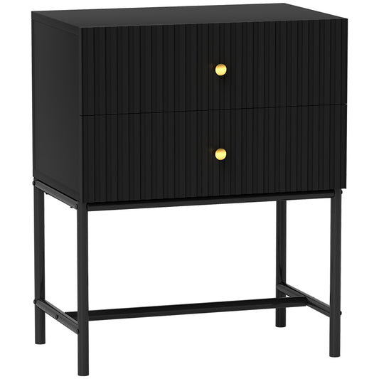 HOMCOM Elegant Two-Drawer Bedside Table - Black