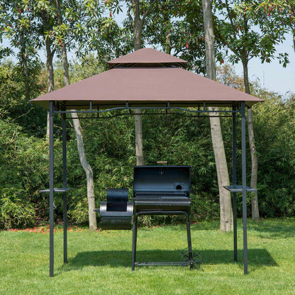 Outsunny 2.5M (8ft) New Double-Tier BBQ Gazebo Shelter Grill Canopy Barbecue Tent Shelter Patio Deck Cover - Coffee