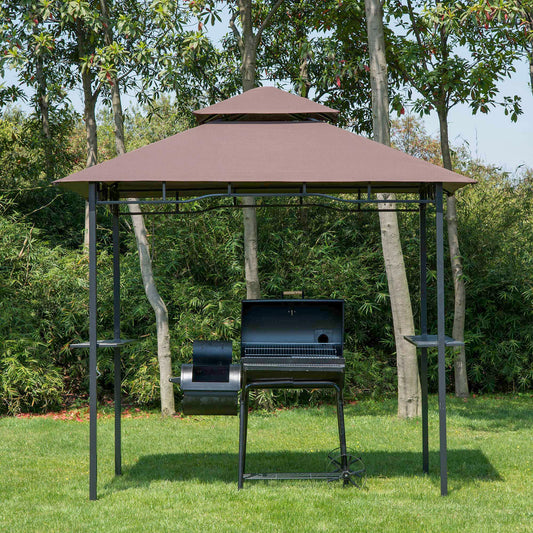 Outsunny 2.5M (8ft) New Double-Tier BBQ Gazebo Shelter Grill Canopy Barbecue Tent Shelter Patio Deck Cover - Coffee
