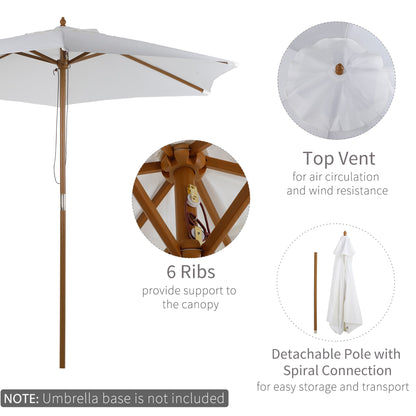 Outsunny 2.5m Patio Umbrella, Wood Garden Parasol, Sun Shade with 6 Ribs and Top Vent for Outdoor, White