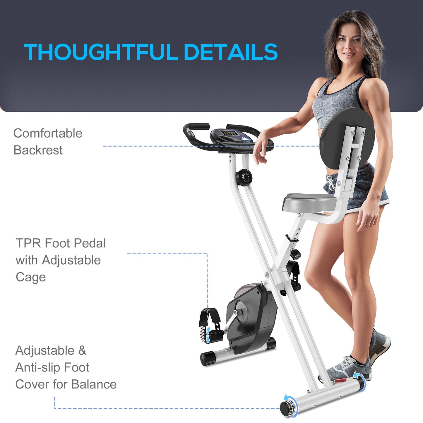 HOMCOM Folding Exercise Bike, Fitness Bicycle Indoor Trainer, 8-Level Magnetic Resistance Adjustable, with LCD Monitor, Pulse Sensor, Grey