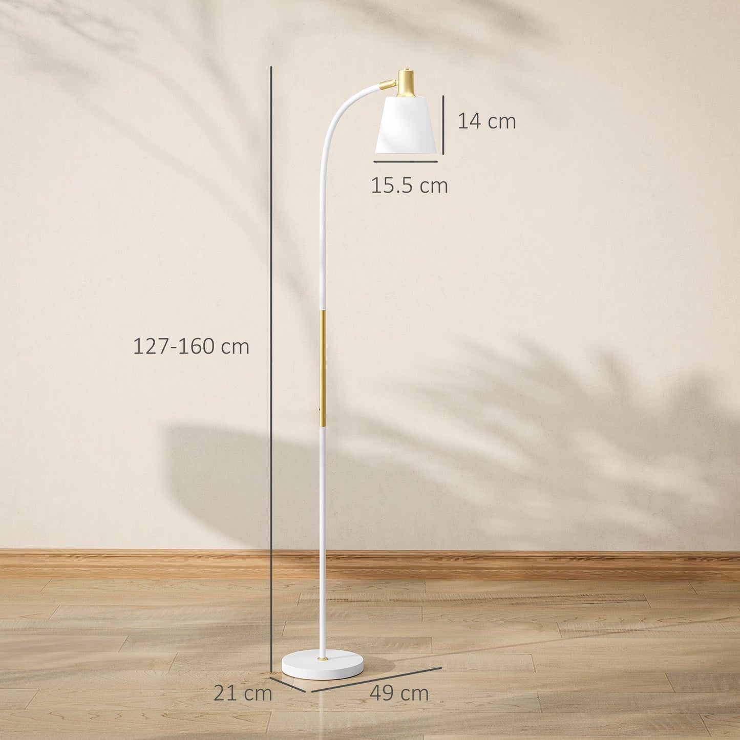 HOMCOM Lampa podłogowa do salonu, lampa stojąca do czytania z reflektorem i regulowaną wysokością, przełącznik kołyskowy włącz/wyłącz, oświetlenie wewnętrzne do sypialni, biura, białe (żarówka nie jest dołączona)
