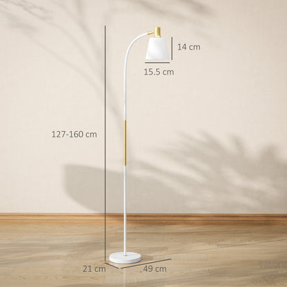 HOMCOM Lampa podłogowa do salonu, lampa stojąca do czytania z reflektorem i regulowaną wysokością, przełącznik kołyskowy włącz/wyłącz, oświetlenie wewnętrzne do sypialni, biura, białe (żarówka nie jest dołączona)