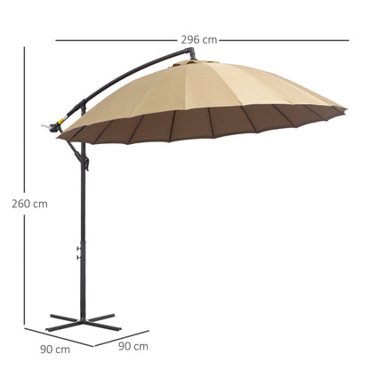 Outsunny 3(m) Cantilever Shanghai Parasol Garden Hanging Banana Sun Umbrella with Crank Handle, 18 Sturdy Ribs and Cross Base, Beige