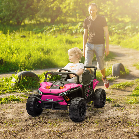 AIYAPLAY 12V akumulatorowa ciężarówka z pilotem, cztery koła z zawieszeniem, klakson, światła, muzyka, USB, dla dzieci w wieku 3-5 lat, różowy