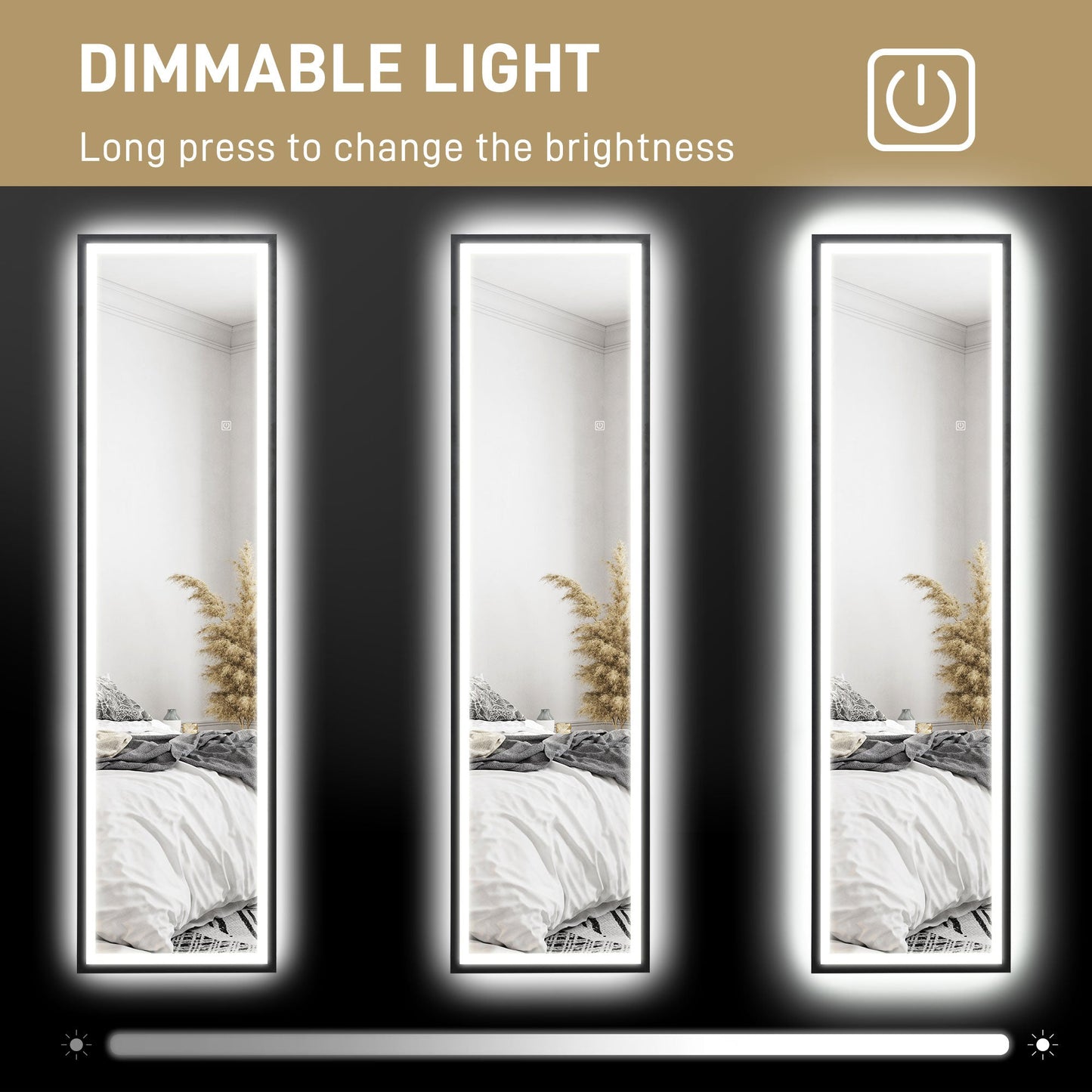 HOMCOM 150 x 40cm Lustro na całą długość, z regulowanymi światłami - czarne