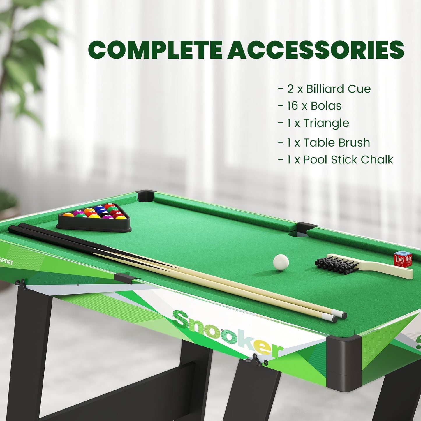 SPORTNOW 104cm Folding Mini Pool Table Set with 2 Cues, 16 Balls, Chalk, Triangle, Brush, Green