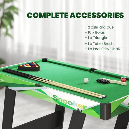 SPORTNOW 104cm Folding Mini Pool Table Set with 2 Cues, 16 Balls, Chalk, Triangle, Brush, Green