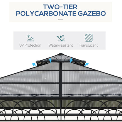 Outsunny 3 x 3 (m) Outdoor Polycarbonate Gazebo, Double√Ç Roof Hard Top Gazebo with√Ç Galvanised Steel Frame, Nettings√Ç &√Ç Curtains for Garden, Lawn, Patio and Deck, Khaki