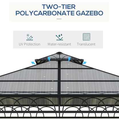 Outsunny 3 x 3 (m) Zewnętrzna altana z poliwęglanu, podwójny dach, twardy dach, ocynkowana rama stalowa, siatki i zasłony do ogrodu, trawnika, patio i pokładu, kolor khaki