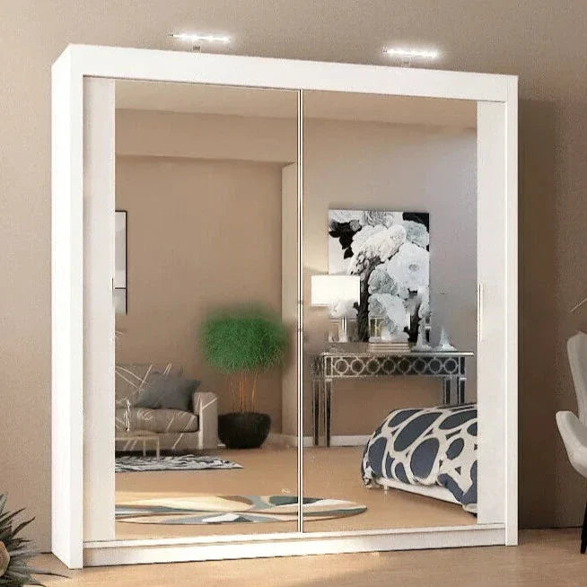 Full Mirrored White Sliding Wardrobe - 4 Sizes