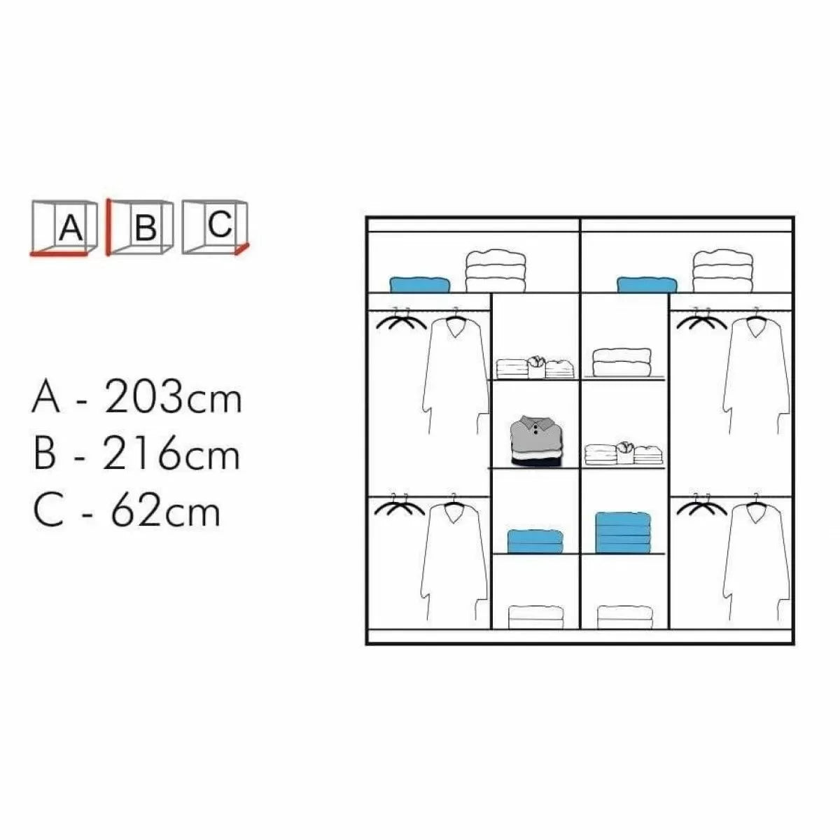 Merica 2 Door Mirrored Sliding Wardrobe - Black, White, Grey