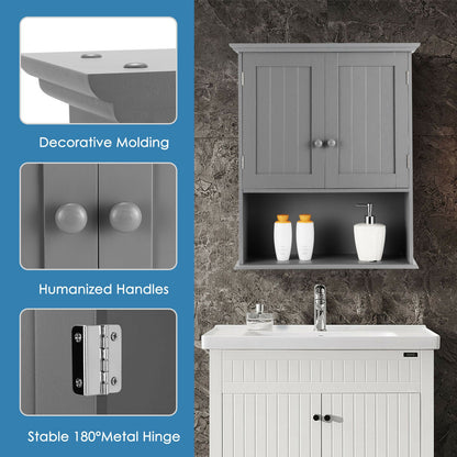 Wall Mounted Bathroom Storage Cabinet with Adjustable Shelf-Grey