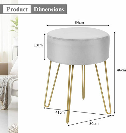 Round Velvet Stool with Hairpin Legs-Gray