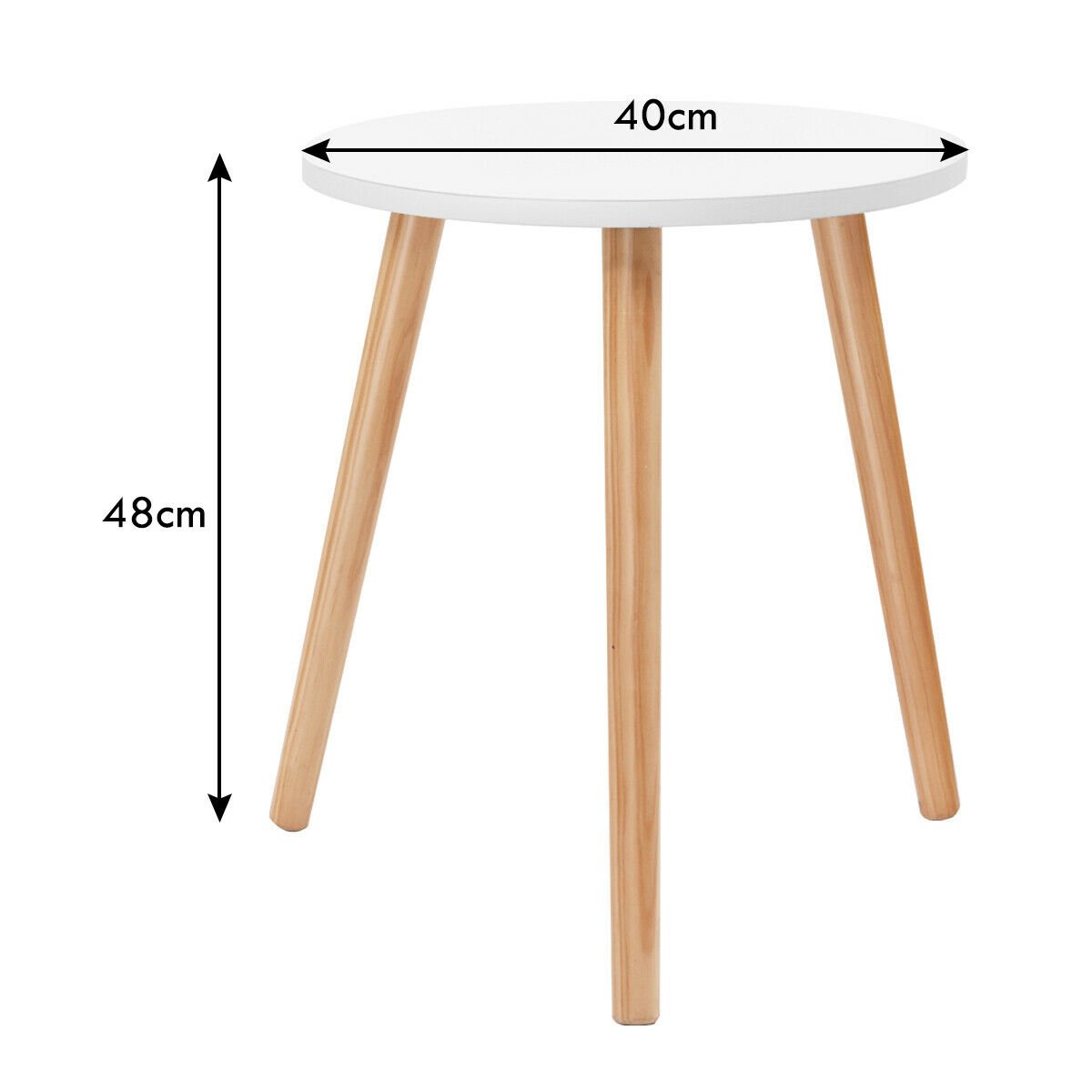 Round Occasional/Side Table with Natural Wood Legs for Home and Office-White