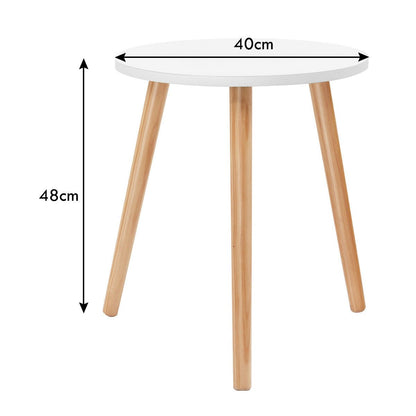 Round Occasional/Side Table with Natural Wood Legs for Home and Office-White