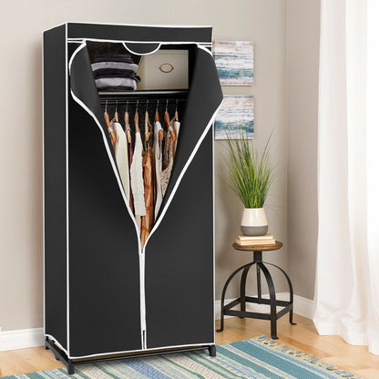 Single Canvas Wardrobe with Dust-proof Cover-Black