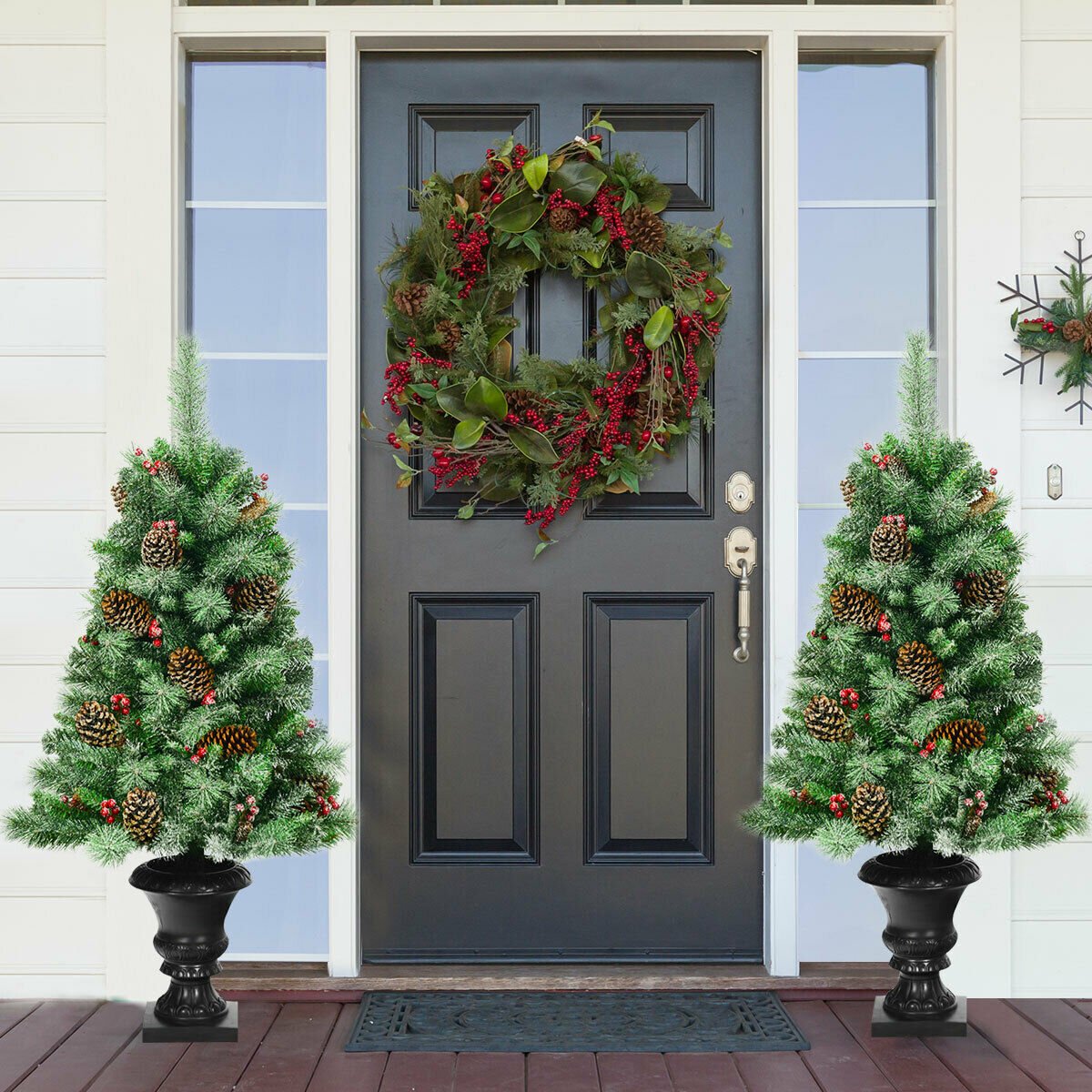 4FT Snow Flocked Artificial Christmas Tree with Red Berries