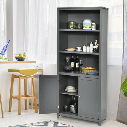 Wooden Tall Bookcase with 3-Tier Storage Cabinet-Grey