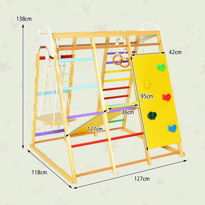 8-in-1 Jungle Gym Playset Wooden Climber Play Set with Monkey Bars-Colourful
