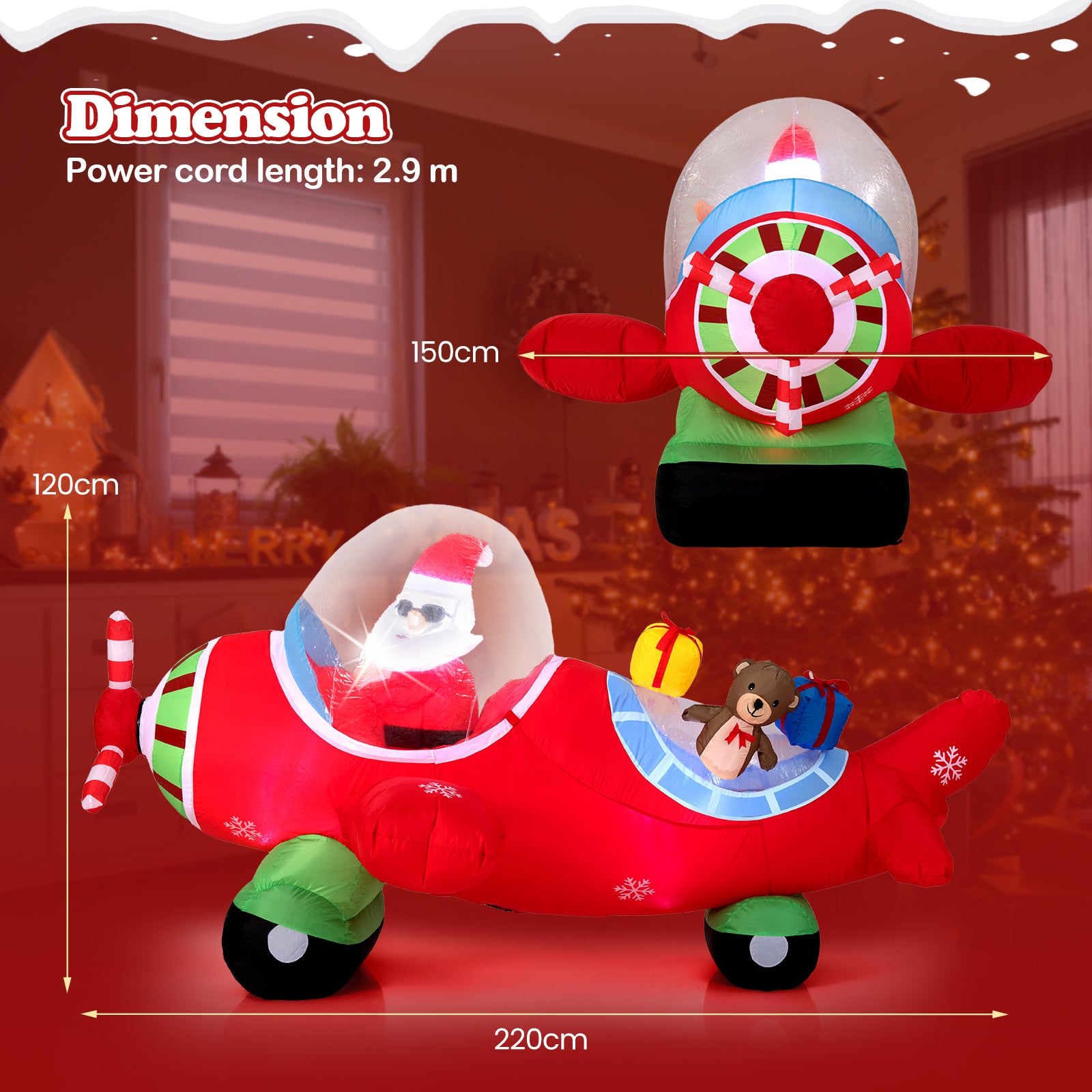 7.2 Feet Animated Inflatable Santa on Plane