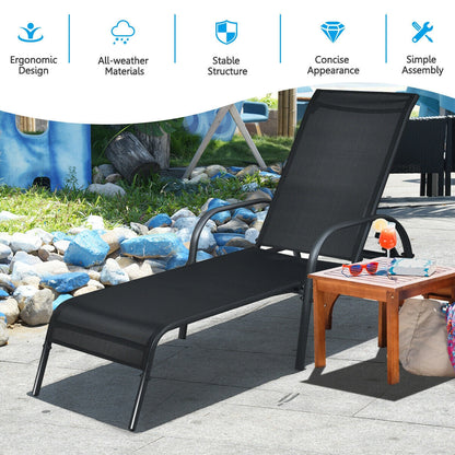Folding Outdoor Patio Recliner Chair with 5-Level Adjustable Angles-Black