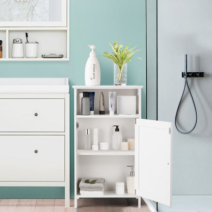 Bathroom Freestanding  Adjustable Shelf Floor Storage Cabinet-White