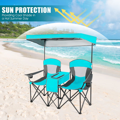 2-Person Folding Canopy Chairs with Sun Shade for Beach