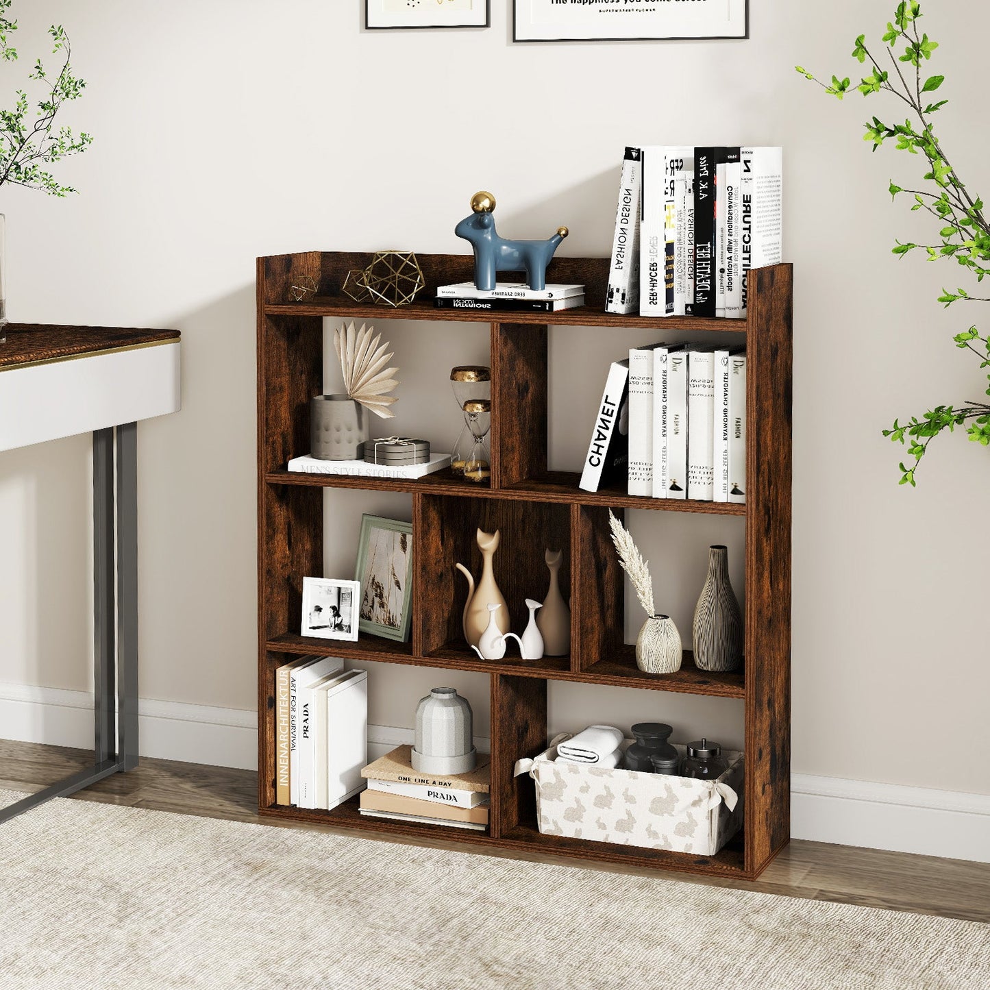 7 Cubes Open-back Bookshelf Home Storage Display Shelf-Coffee