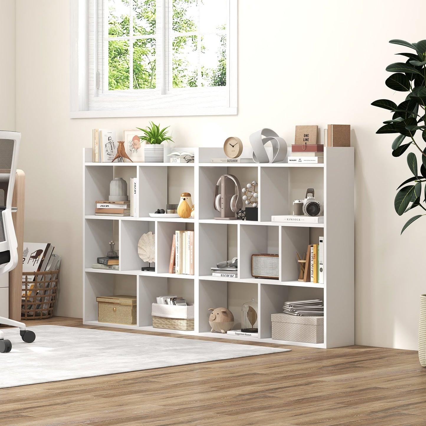 7 Cubes Open-back Bookshelf Home Storage Display Shelf-White