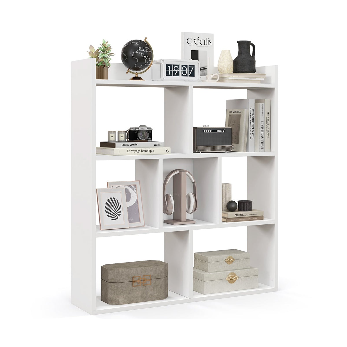 7 Cubes Open-back Bookshelf Home Storage Display Shelf-White