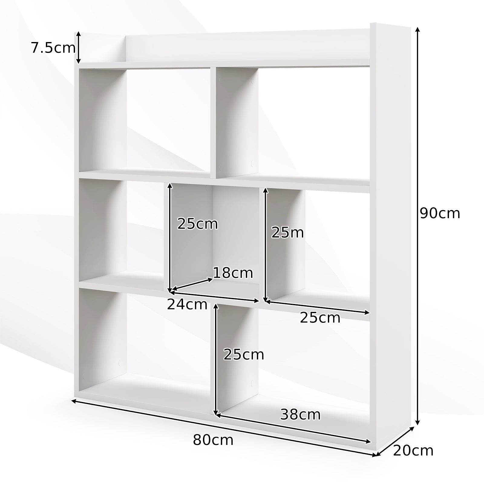 7 Cubes Open-back Bookshelf Home Storage Display Shelf-White