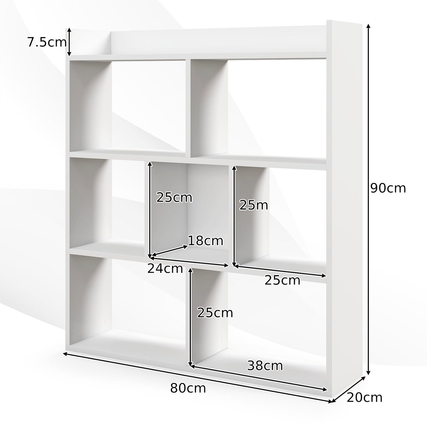 7 Cubes Open-back Bookshelf Home Storage Display Shelf-White