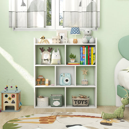 7 Cubes Open-back Bookshelf Home Storage Display Shelf-White